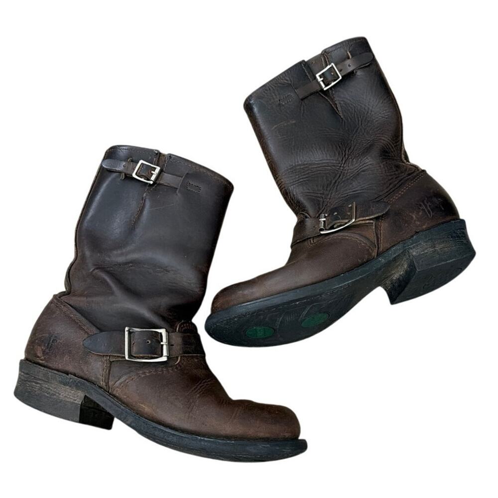 Frye 77400 Leather Engineer Boots Women 7 Made In USA Brown Moto Riding Vintage